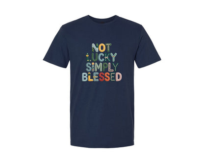 brand:Generic|color:Navy|Not Lucky Simply Blessed Faux Yarn Graphic T-Shirt