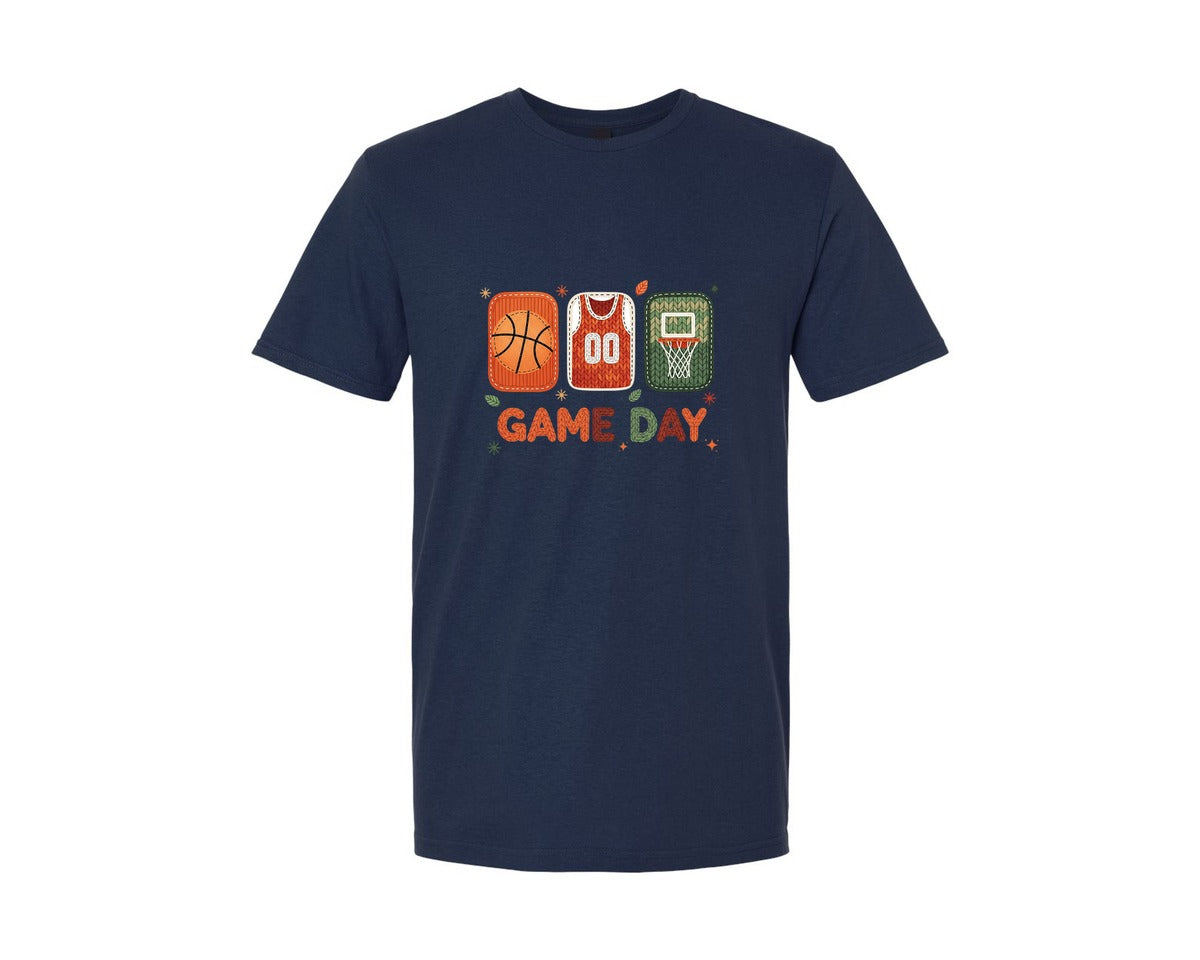 brand:Generic|color:Navy|Game Day Basketball Faux Yarn Game 4 Graphic T-Shirt