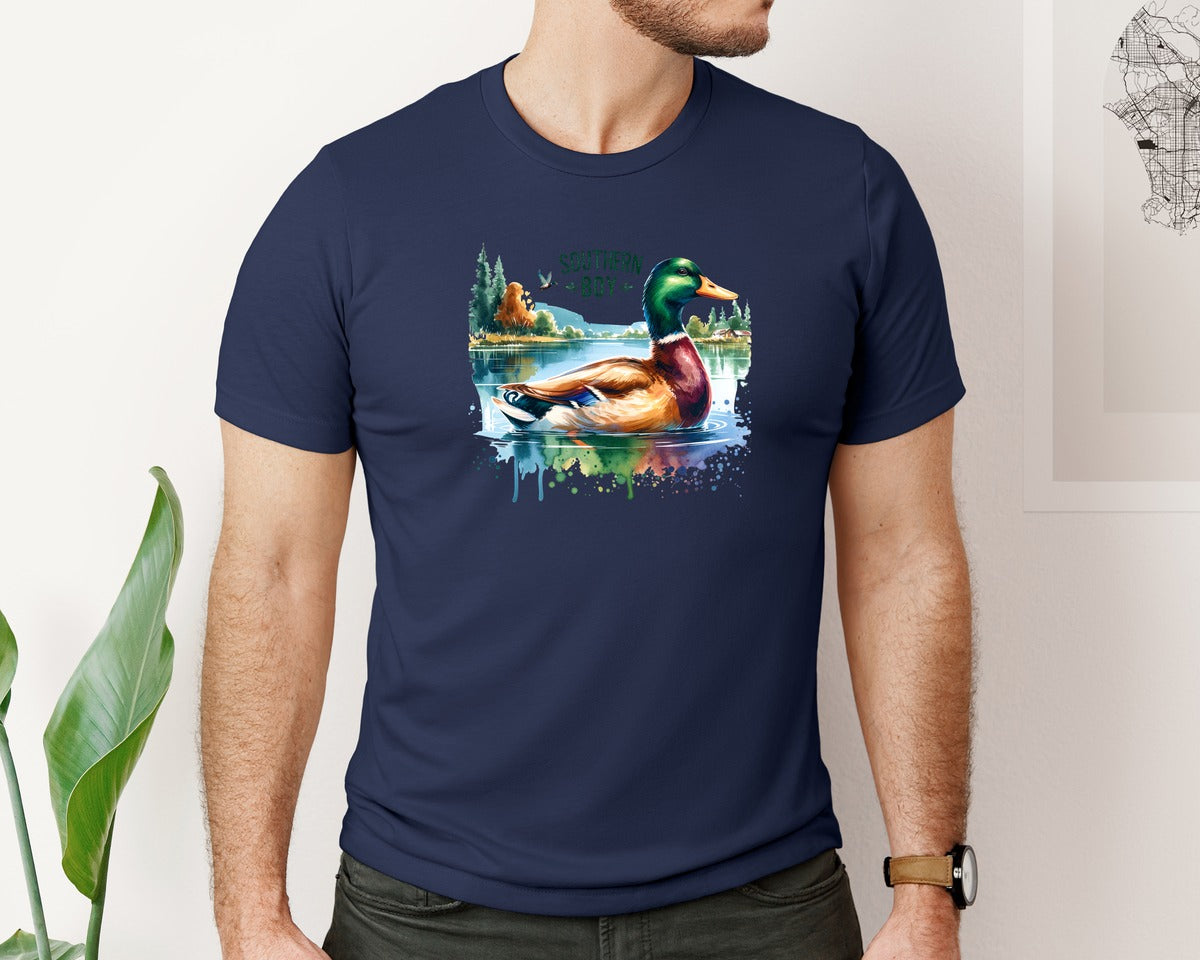 brand:Bella Canvas|color:Navy|Southern Boy Mallard Duck Hunting Graphic T-Shirt
