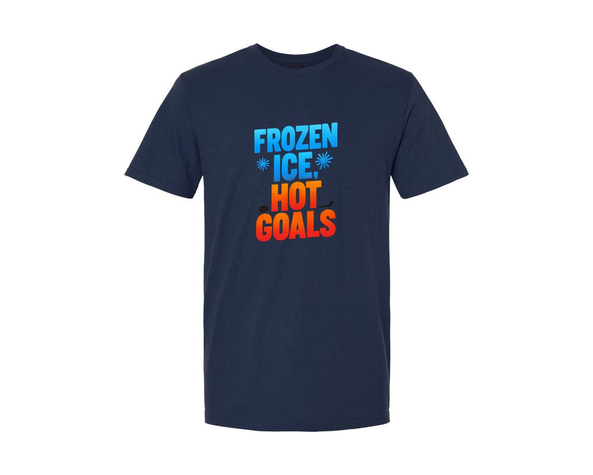 brand:Generic|color:Navy|Frozen Ice Hot Goals Hockey Graphic T-Shirt