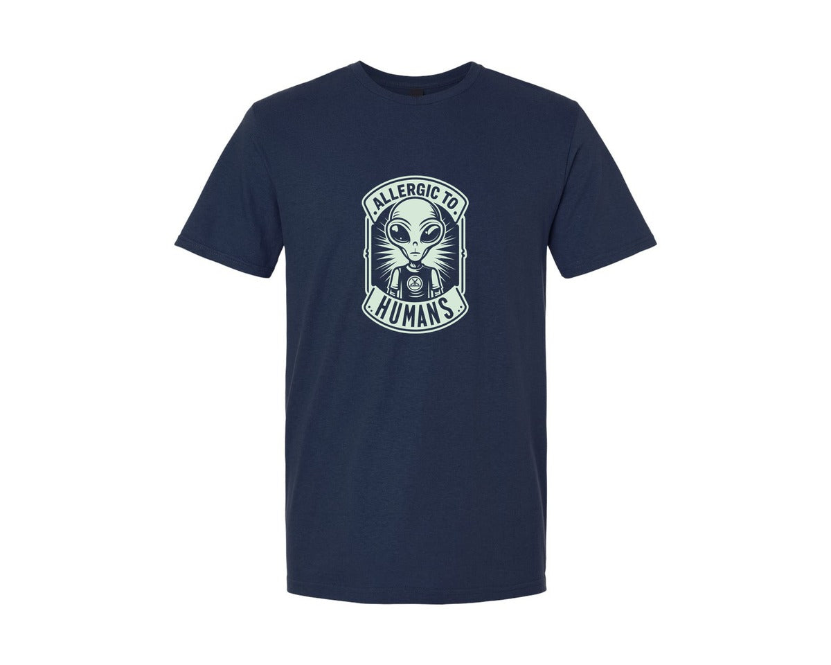 brand:Generic|color:Navy|Allergic To Humans Introverted Alien Graphic T-Shirt