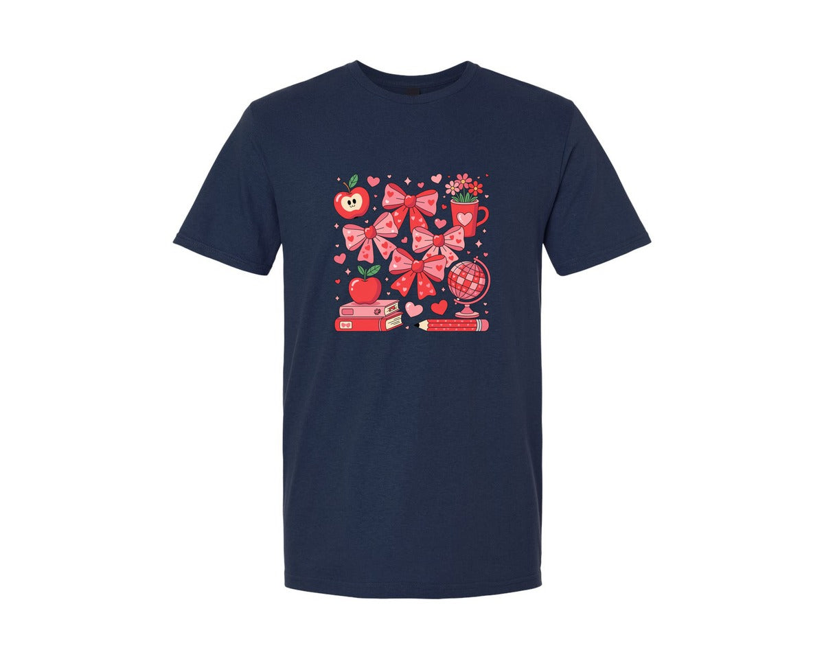 brand:Generic|color:Navy|Valentine Teacher Teacher Coquette 4 Graphic T-Shirt