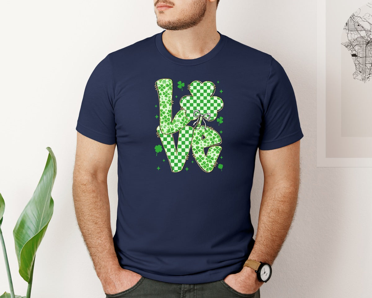 brand:Bella Canvas|color:Navy|Love Shamrock Coquette Graphic T-Shirt