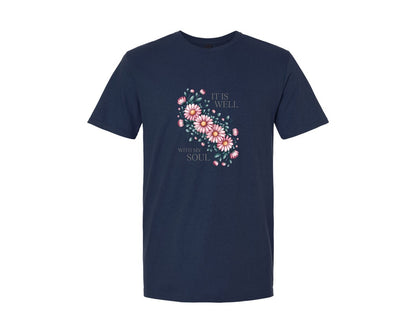 brand:Generic|color:Navy|It Is Well With My Soul Floral Shirt Graphic T-Shirt