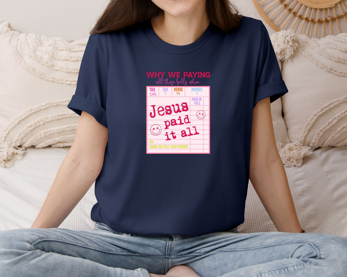 brand:Bella Canvas|color:Navy|Jesus Paid It All Christian Graphic T-Shirt