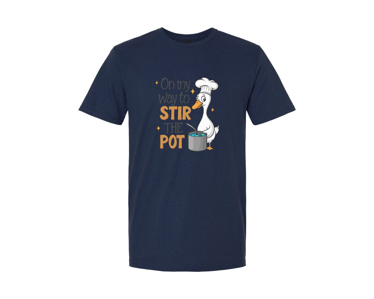 brand:Generic|color:Navy|Stir The Pot Goose Funny Chef Duck Graphic T-Shirt