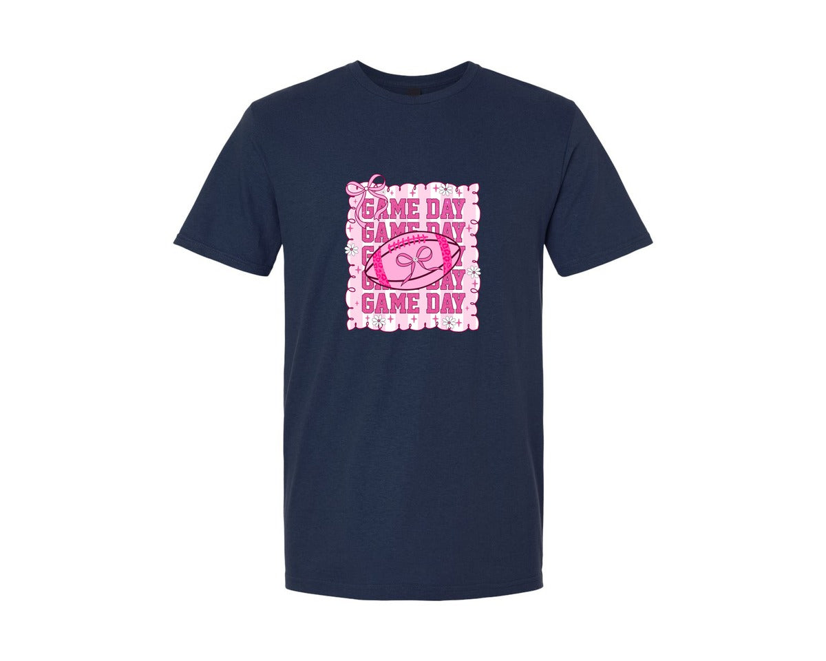 brand:Generic|color:Navy|Pink Preppy Game Day Coquette Girly Graphic T-Shirt
