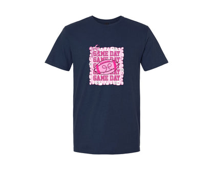 brand:Generic|color:Navy|Pink Preppy Game Day Coquette Girly Graphic T-Shirt