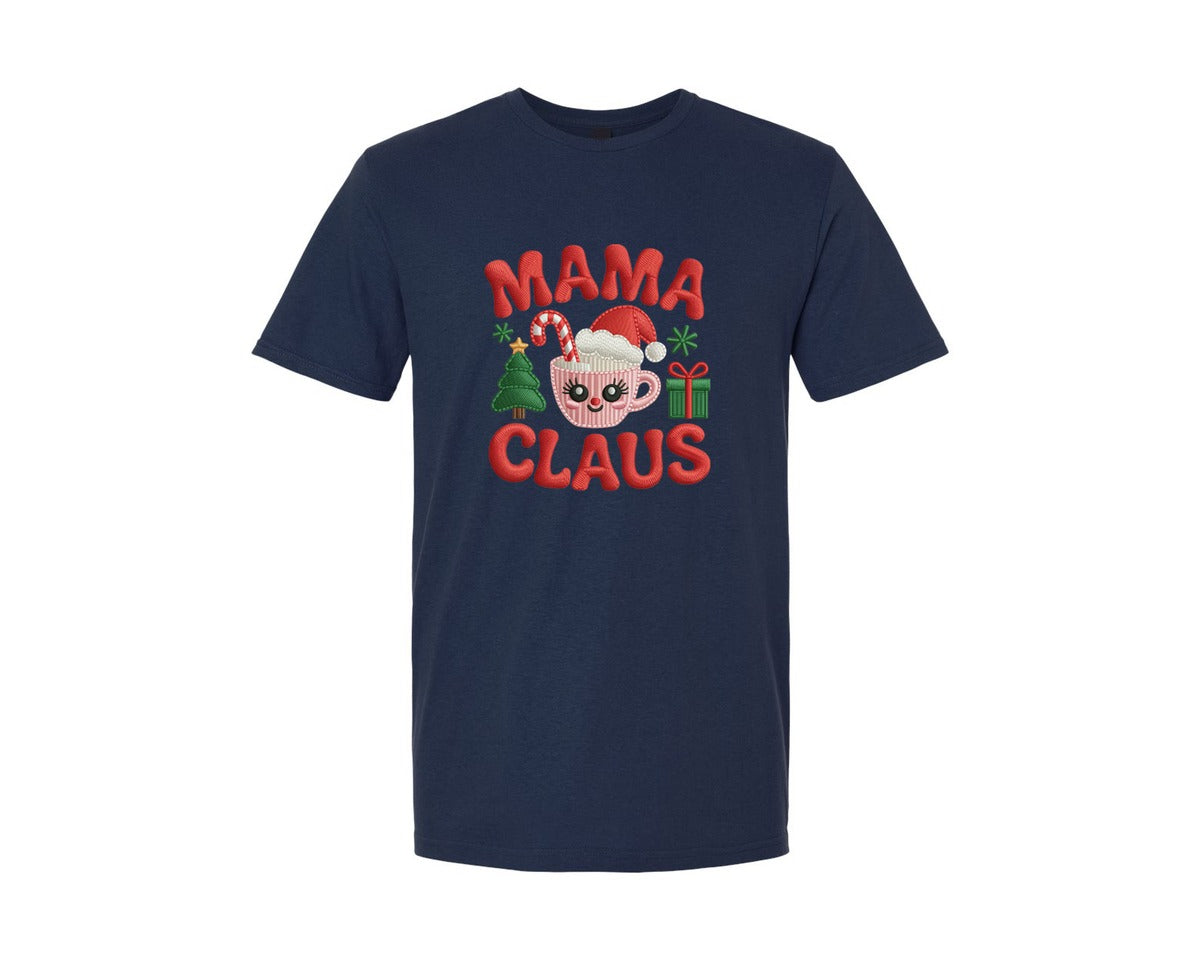 brand:Generic|color:Navy|Faux Yarn Mama Claus Heart Mama Graphic T-Shirt