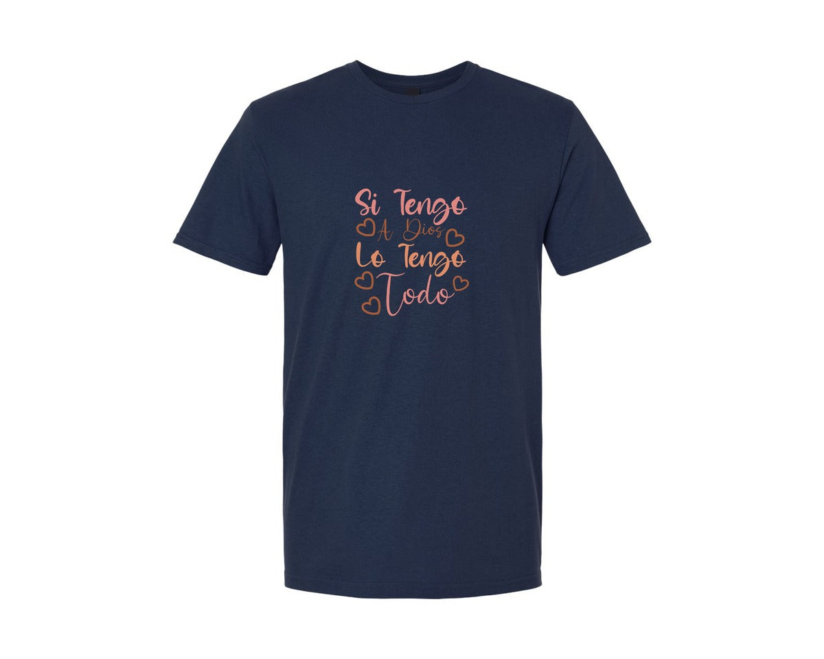 brand:Generic|color:Navy|Si Tengo A Dios Lo Tengo Todo Spanish Sv Graphic T-Shirt