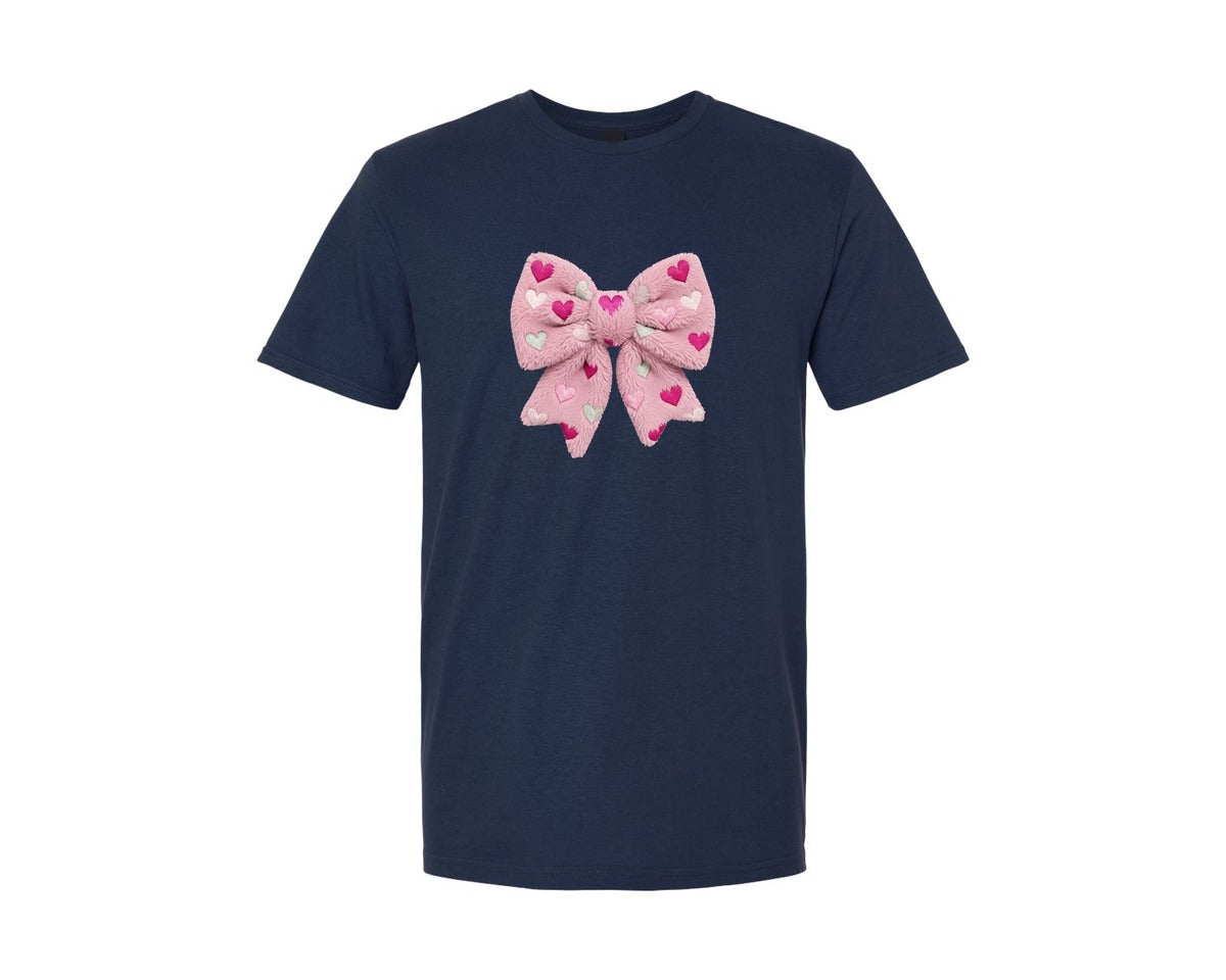 brand:Generic|color:Navy|Cute Pink Valentin Yarn Coquette Bow Graphic T-Shirt