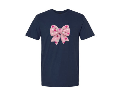 brand:Generic|color:Navy|Cute Pink Valentin Yarn Coquette Bow Graphic T-Shirt