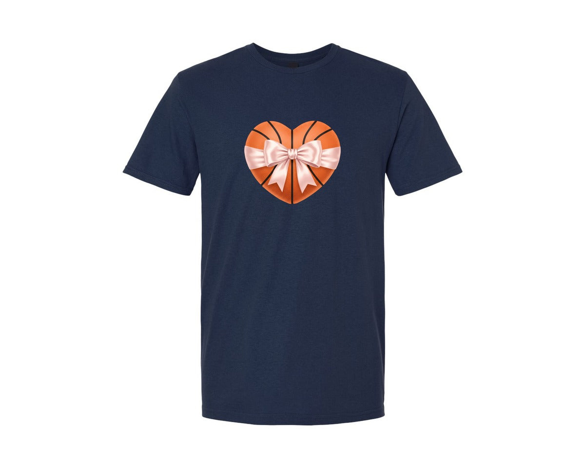 brand:Generic|color:Navy|Heart Shape Basketball Coquette Bow Graphic T-Shirt