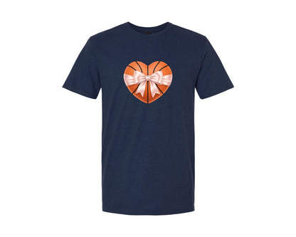 brand:Generic|color:Navy|Heart Shape Basketball Coquette Bow Graphic T-Shirt