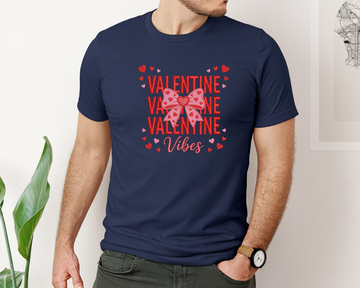 brand:Bella Canvas|color:Navy|Coquette Bow Valentine Shirt 2 Graphic T-Shirt