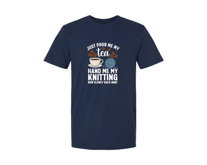 brand:Generic|color:Navy|Funny Knitting And Tea T Shirt Design Graphic T-Shirt