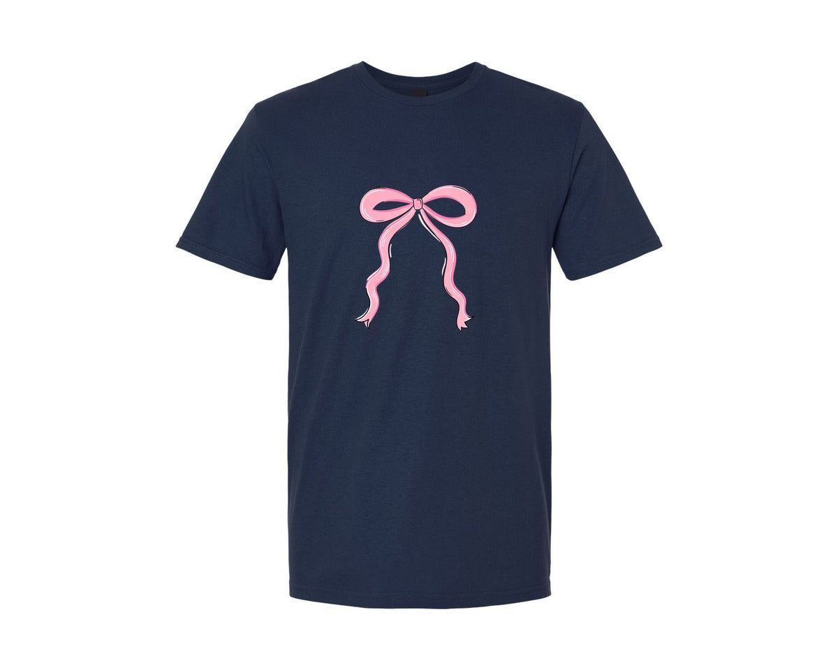 brand:Generic|color:Navy|Hand Drawn Pink Bow Graphic T-Shirt
