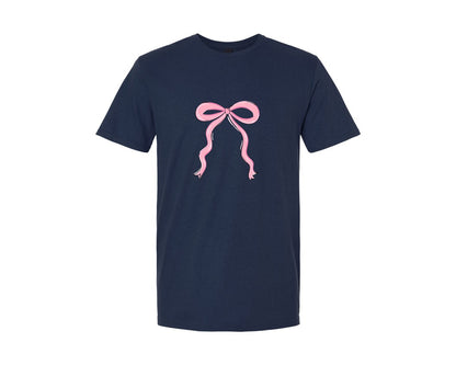 brand:Generic|color:Navy|Hand Drawn Pink Bow Graphic T-Shirt
