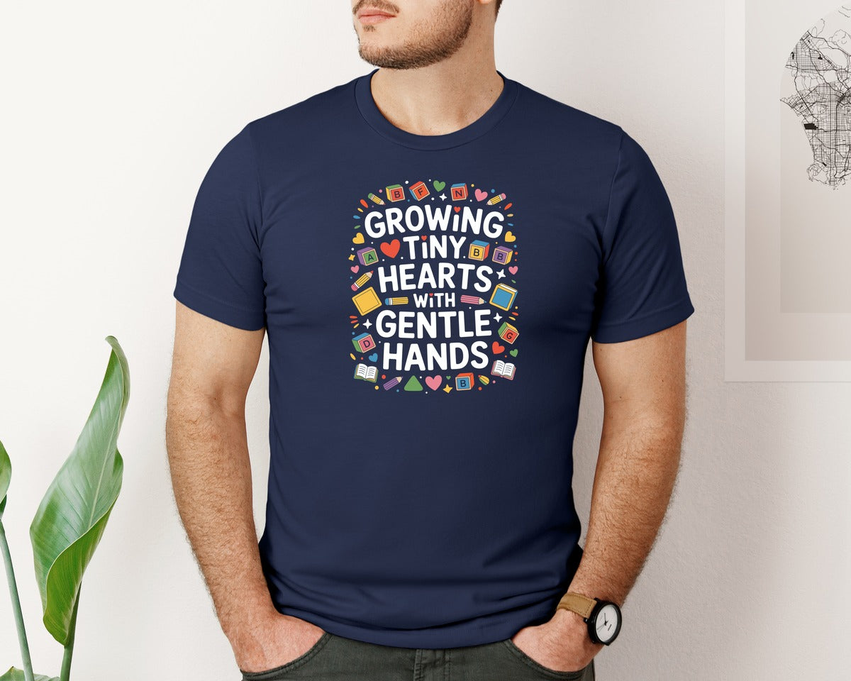 brand:Bella Canvas|color:Navy|Growing Tiny Hearts With Gentle Hands Graphic T-Shirt