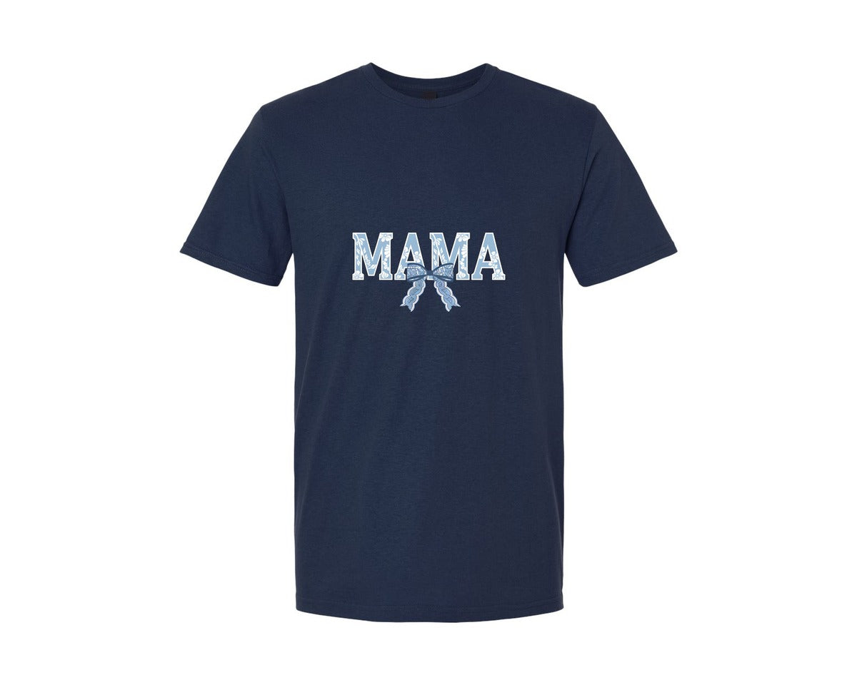 brand:Generic|color:Navy|Mama Floral Coquette Bow Mama Graphic T-Shirt