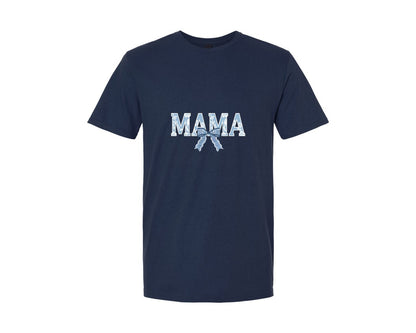 brand:Generic|color:Navy|Mama Floral Coquette Bow Mama Graphic T-Shirt