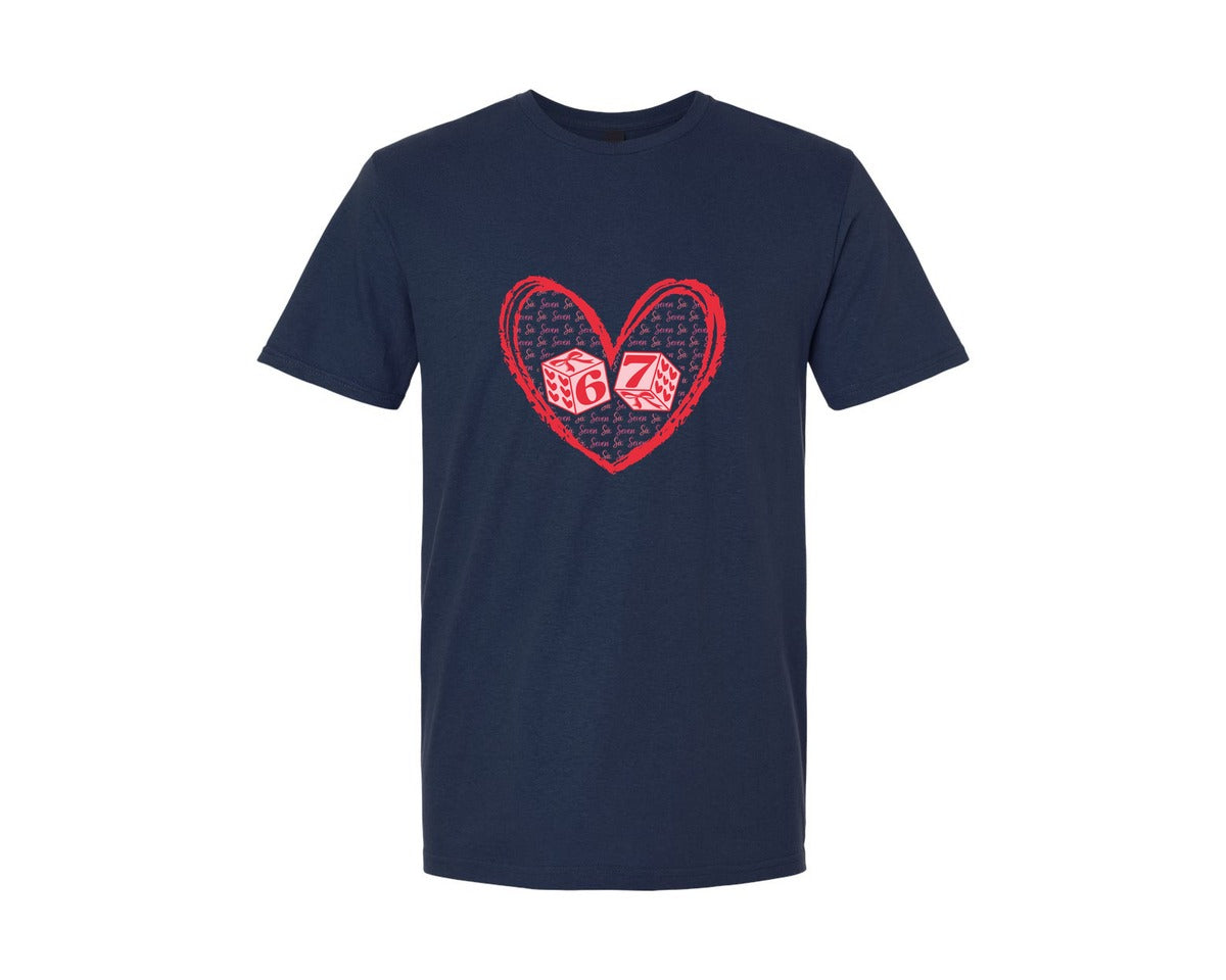 brand:Generic|color:Navy|Six Seven Valentine Dice 6 7 Heart Graphic T-Shirt