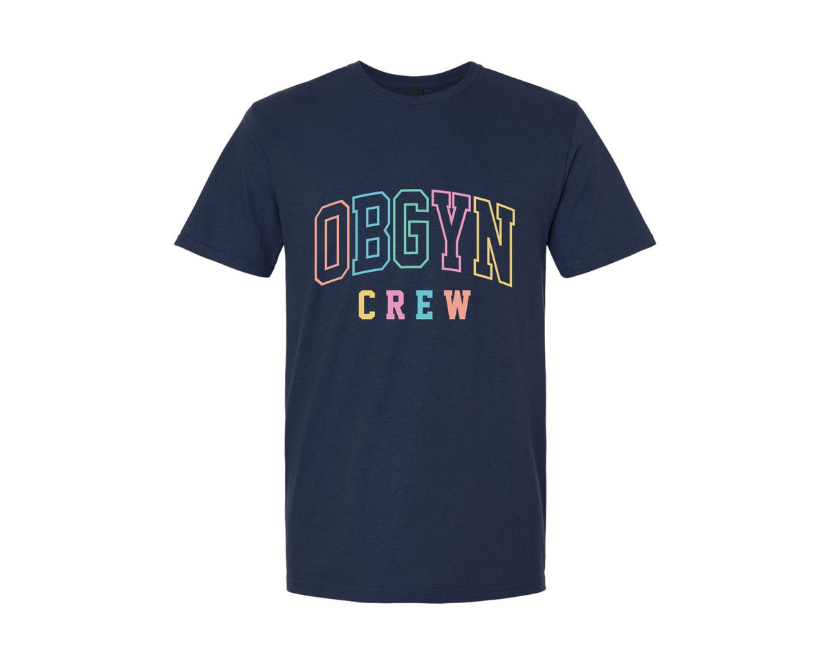 brand:Generic|color:Navy|Obgyn Crew Varsity Baby Nurse Graphic T-Shirt