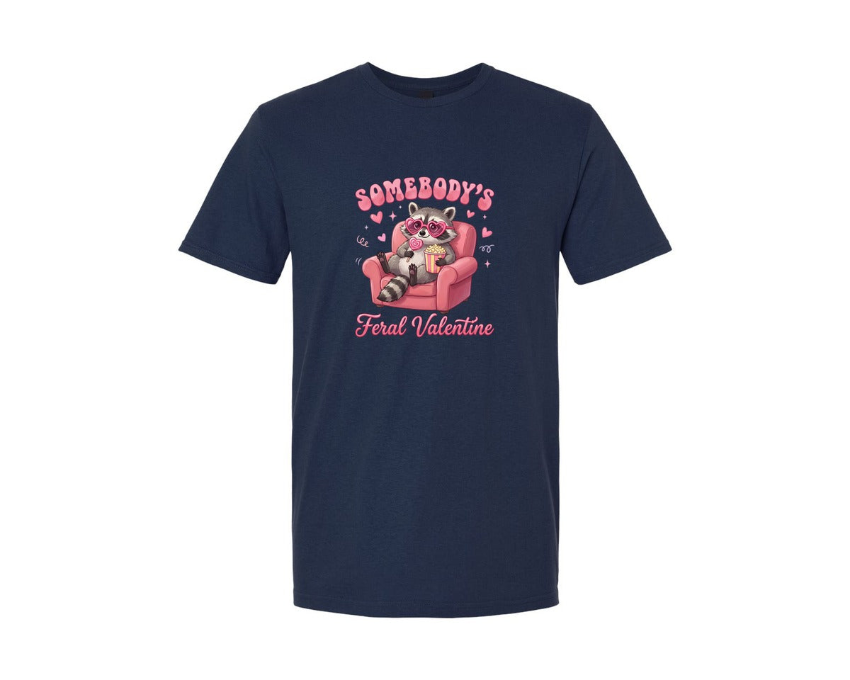 brand:Generic|color:Navy|Somebodys Feral Valentine Raccoon Graphic T-Shirt