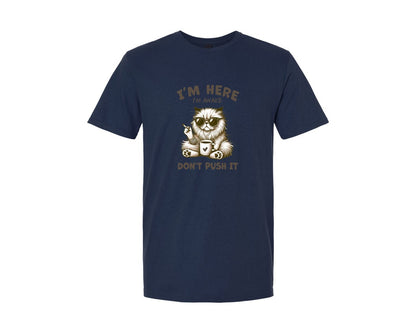 brand:Generic|color:Navy|Funny Cat Sarcastic Im Here Im Awake Graphic T-Shirt