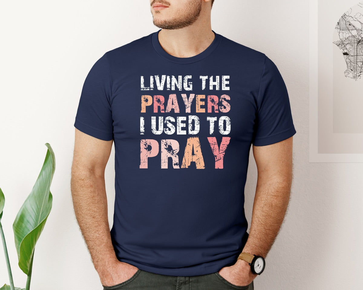 brand:Bella Canvas|color:Navy|Living The Prayers Christian Bible Graphic T-Shirt