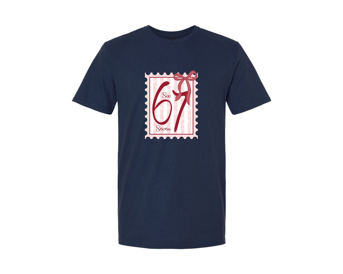 brand:Generic|color:Navy|Six Seven Christmas Stamp 67 Graphic T-Shirt