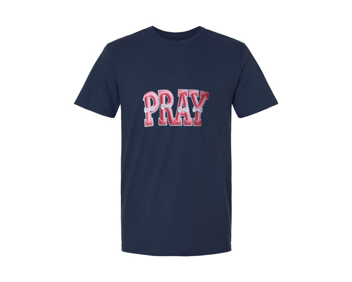 brand:Generic|color:Navy|Pray Jesus Pink Latch Hook Yarn Crochet Graphic T-Shirt