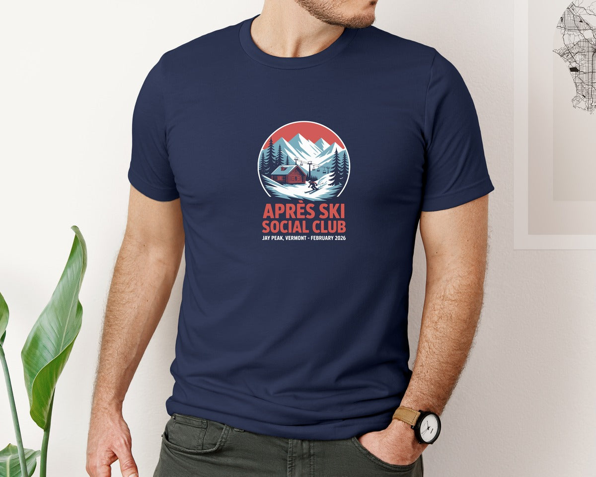 brand:Bella Canvas|color:Navy|Apres Ski Social Club Skiing Event Desig Graphic T-Shirt