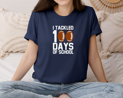 brand:Bella Canvas|color:Navy|I Tackled 100 Days Of School T Shirt 7 Graphic T-Shirt