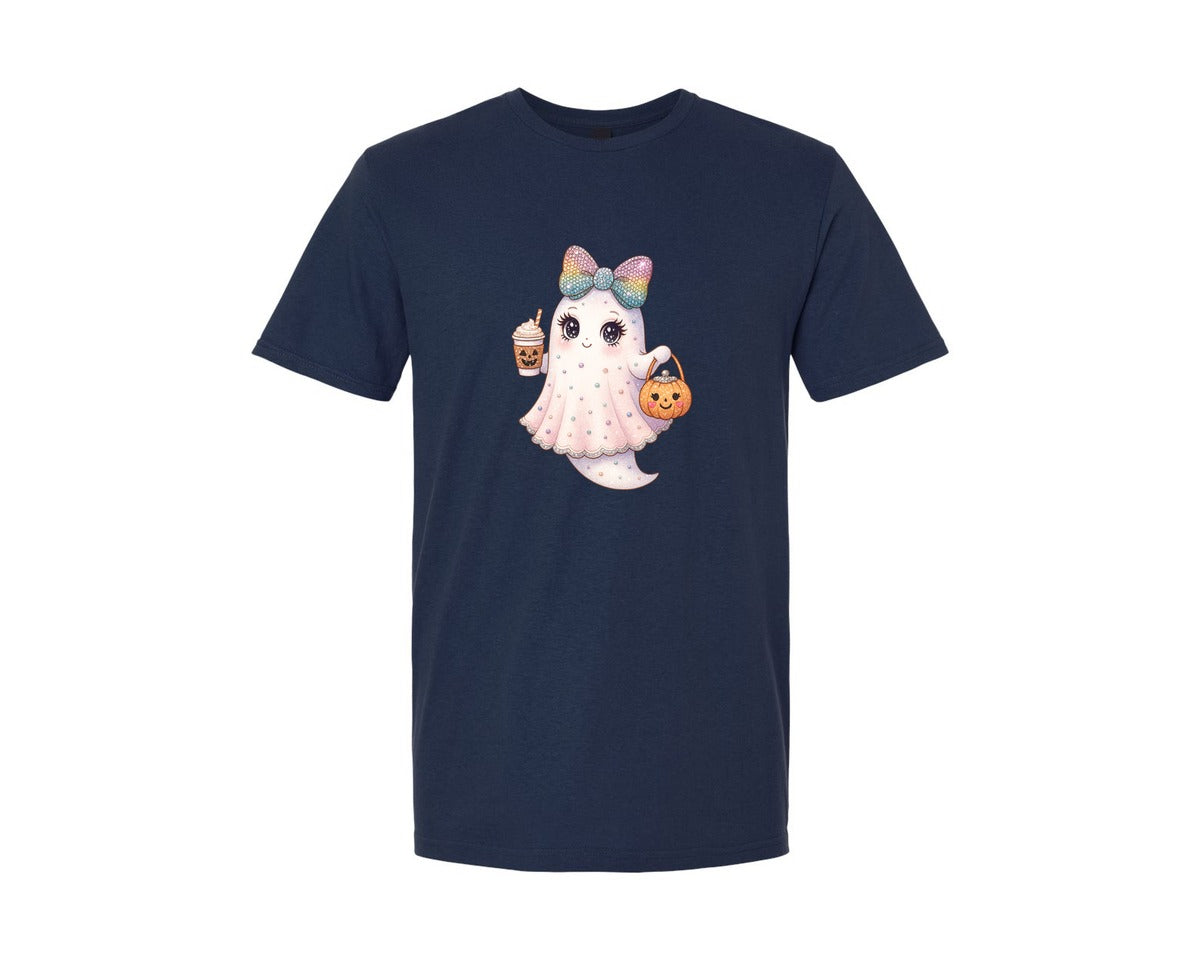 brand:Generic|color:Navy|Rhinestones Coquette Ghost Halloween Graphic T-Shirt