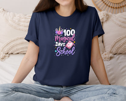 brand:Bella Canvas|color:Navy|100 Days Of School Graphic T-Shirt