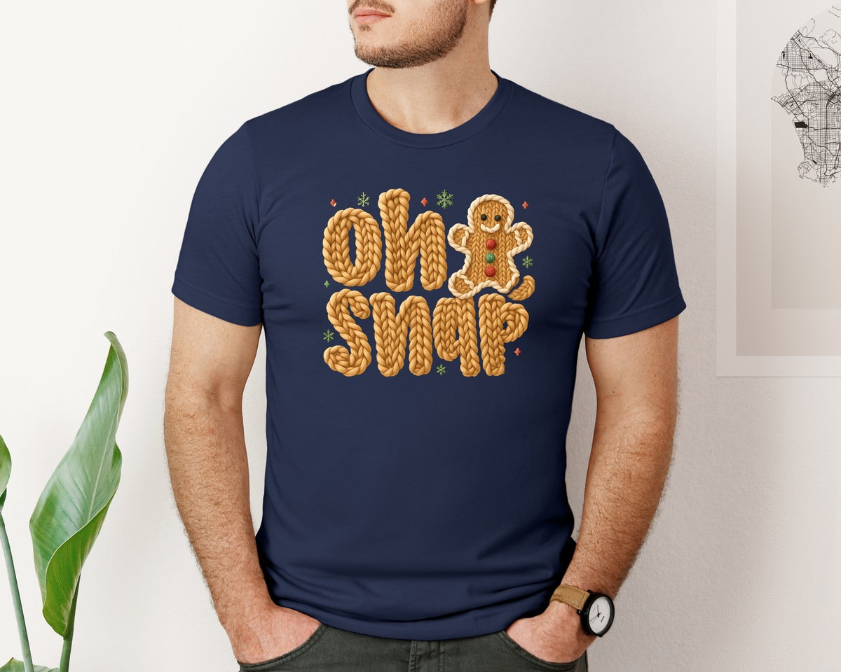 brand:Bella Canvas|color:Navy|Crochet Oh Snap Gingerbread Christmas Pn Graphic T-Shirt