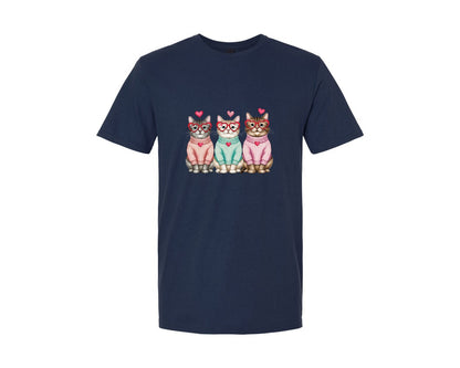 brand:Generic|color:Navy|Valentiness Day Vintage Sweater Cats Pn Graphic T-Shirt