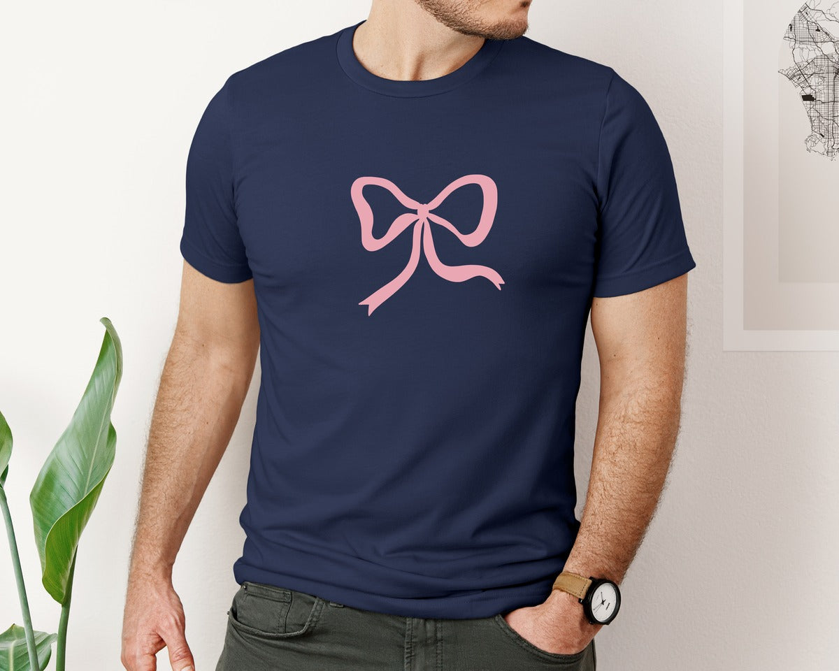 brand:Bella Canvas|color:Navy|Pink Bow Coquette Design Bows 2 Graphic T-Shirt