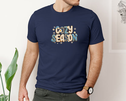 brand:Bella Canvas|color:Navy|Crochet Winter Cozy Season Snow Graphic T-Shirt