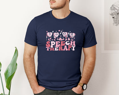 brand:Bella Canvas|color:Navy|Speech Therapy Valentine Slp Graphic T-Shirt
