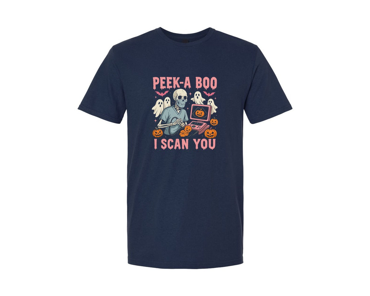 brand:Generic|color:Navy|Peek A Boo I Scan You Graphic T-Shirt