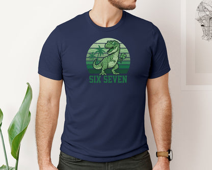 brand:Bella Canvas|color:Navy|St Patricks Six Seven Viral Meme T Rex Graphic T-Shirt
