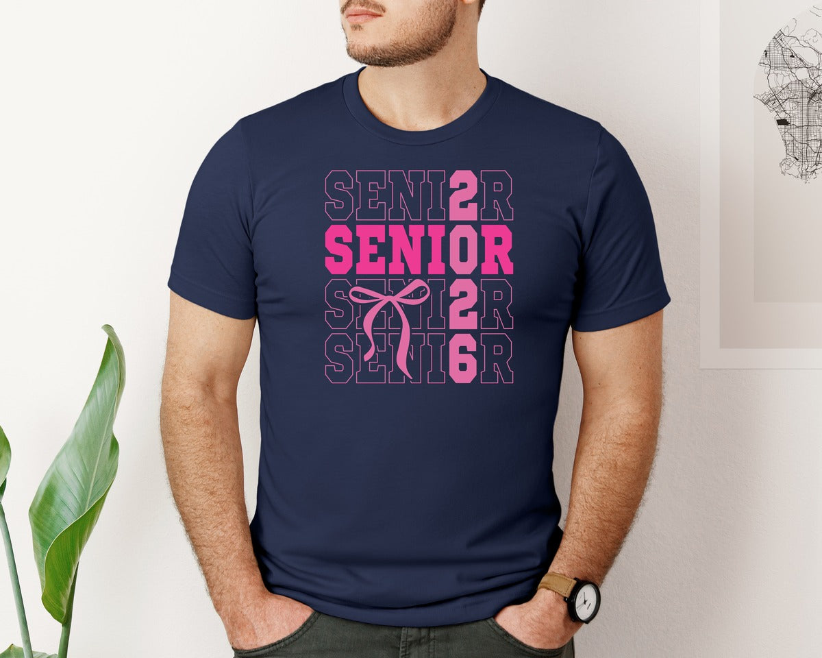 brand:Bella Canvas|color:Navy|Senior 2026 Senior Coquette Bow Graphic T-Shirt