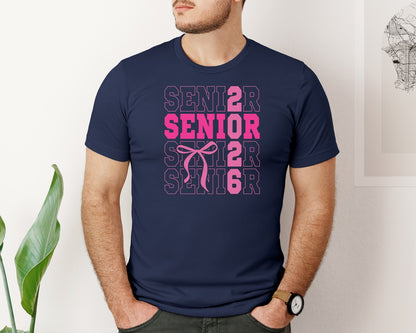 brand:Bella Canvas|color:Navy|Senior 2026 Senior Coquette Bow Graphic T-Shirt