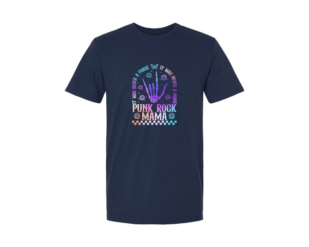 brand:Generic|color:Navy|Punk Rock Mama Rainbow Skull Graphic T-Shirt