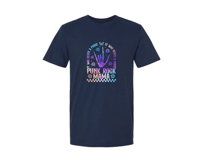 brand:Generic|color:Navy|Punk Rock Mama Rainbow Skull Graphic T-Shirt
