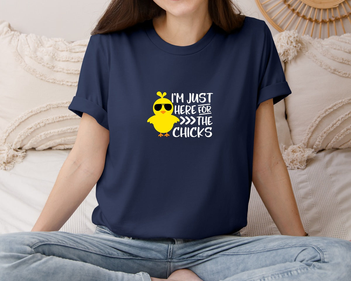 brand:Bella Canvas|color:Navy|I Am Just Here For The Chicks 4 Graphic T-Shirt