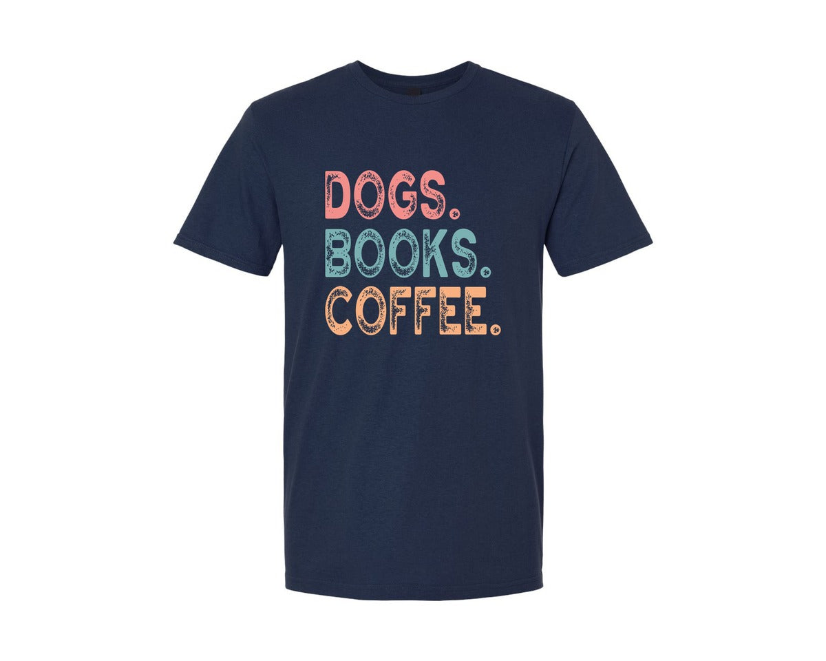 brand:Generic|color:Navy|Book Dog Lover Dogs Books Coffee Graphic T-Shirt