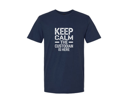 brand:Generic|color:Navy|Keep Calm Custodian Here Graphic T-Shirt